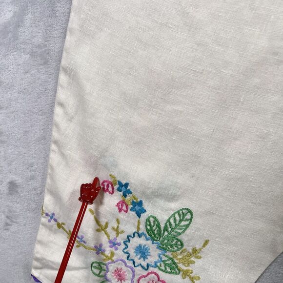 Mark, Fore & Strike Linen Pants Women's 12 Cream Embroidered Hems Floral Spring - Picture 16 of 16